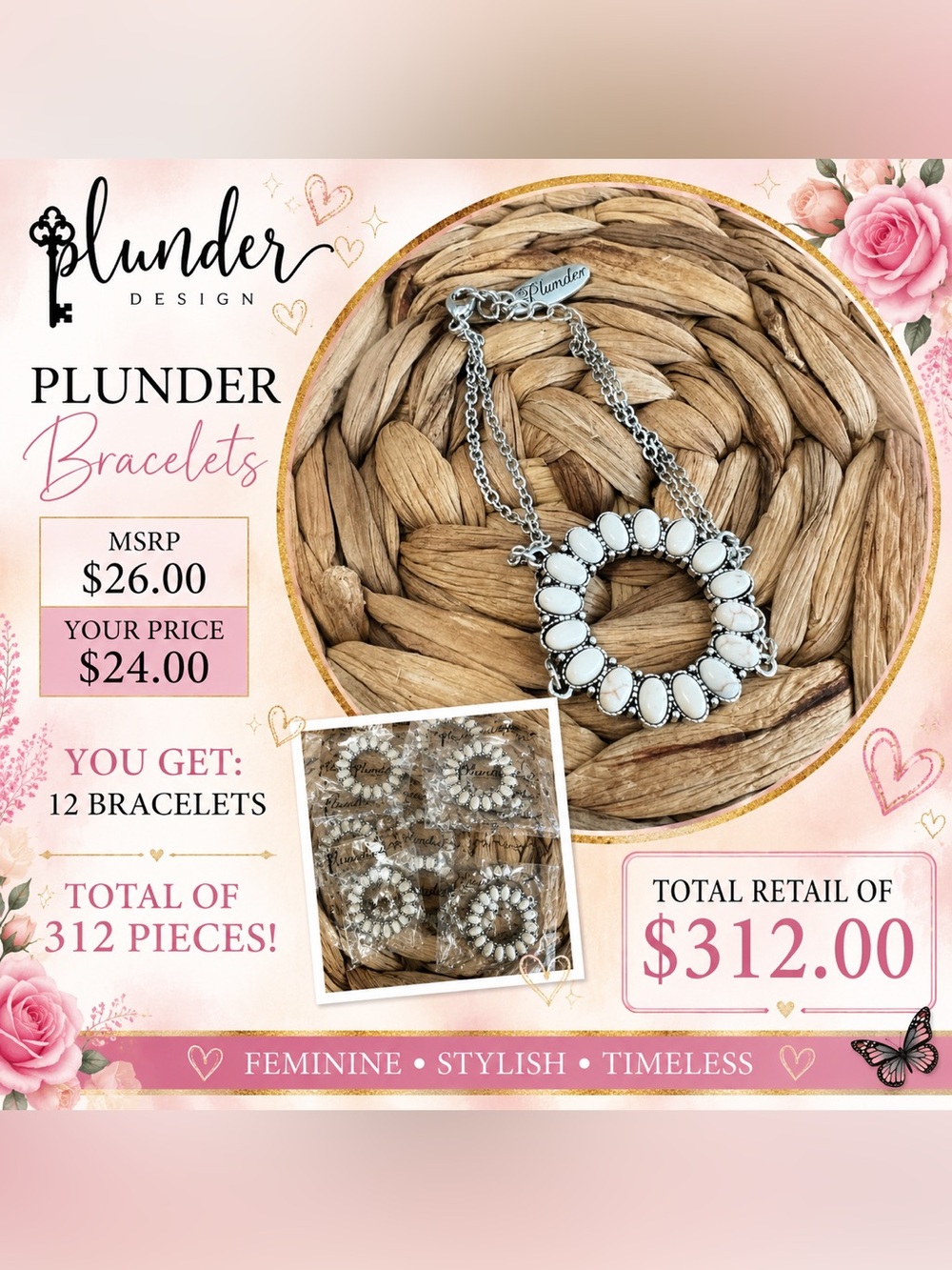 Plunder White and Silver Circle Stone Bracelet